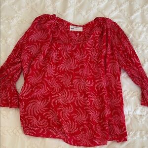 ba&sh Red and White split neck Patterned Blouse size 6